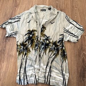 Wingo Medium Hawaiian Palm tree Breezy bird vintage mens button down hawaiian